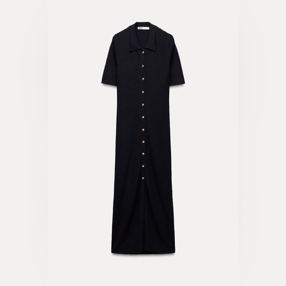 Zara Dress Women’s Small Knit Midi with Buttons Navy Blue Wool Blend - Picture 3 of 11